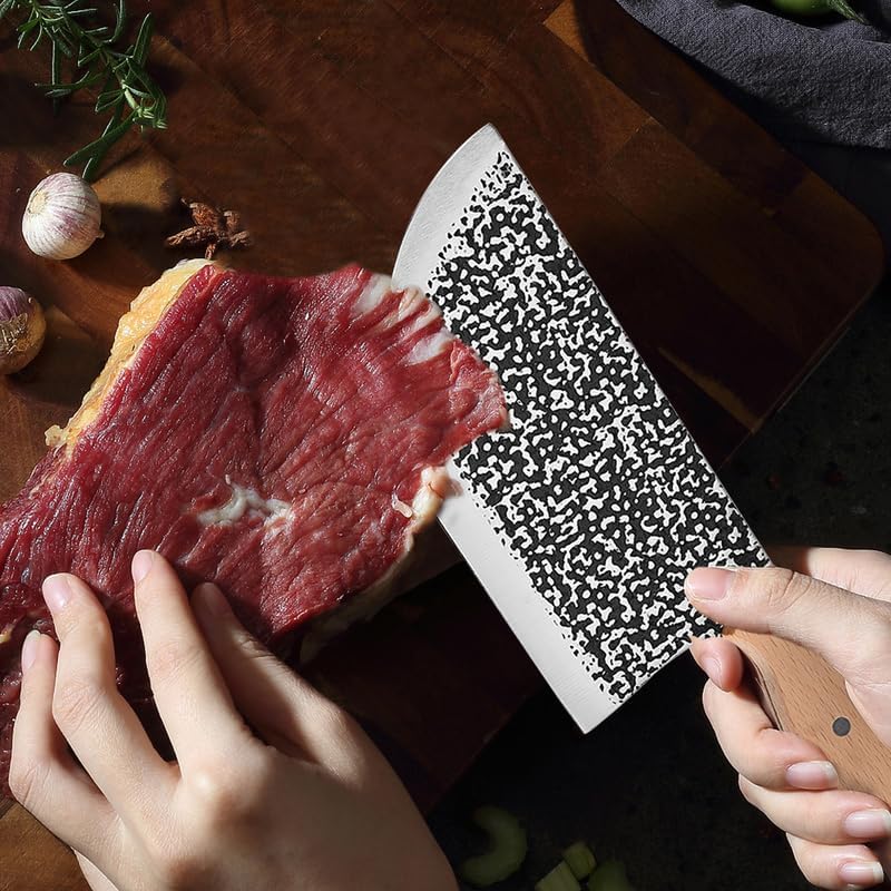 Meat Cleaver,Cleaver Knife 7 Inch Forged Kitchen Chef Knife Stainless Steel Meat Fish Vegetables Chopping Slicing Butcher Cleaver