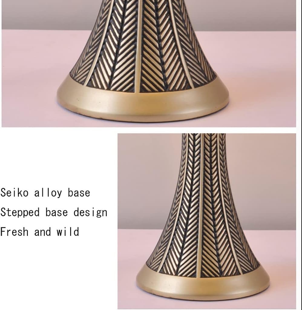 Lampa stołowa, lampka nocna, rzeźbiona podstawa ze stopu, abażur z tkaniny, stolik nocny, przełącznik przyciskowy do sypialni, biurko (kolor: A) (c C)
