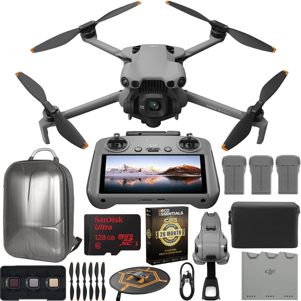 Mini 5 Pro Drone Fly More Combo Plus with RC 2, 1" CMOS Sensor, 4K Video, Omnidirectional Obstacle Sensing, 3 Battery Bundle with Deco Gear CPS Exclusive 26Month Protection Pack & Accessories Kit
