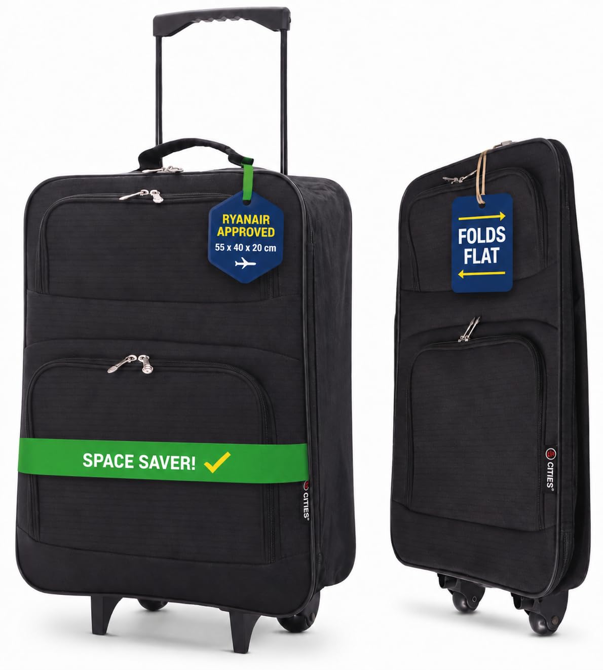 5 Cities 39L Leichter Faltbare Reise-Gepäck Handgepäck Duffel Taschen Übernachtung Taschen Trolley Zusammenklappbarer Koffer | Leicht, Faltbar, Handgepäck Tasche, Reisetasche, Übernachtungstasche, Zusammenklappbarer Koffer, Kabine, Schwarz