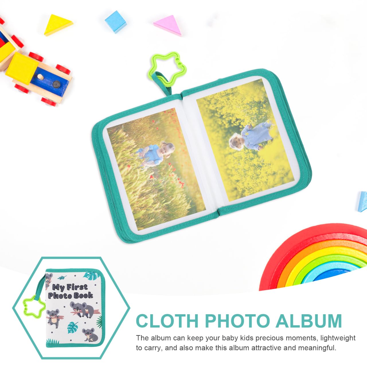 Alasum Cloth Photo Album for Babies, 17 Sheets Green Diy Memory Book with Pvc Pages - Image 2