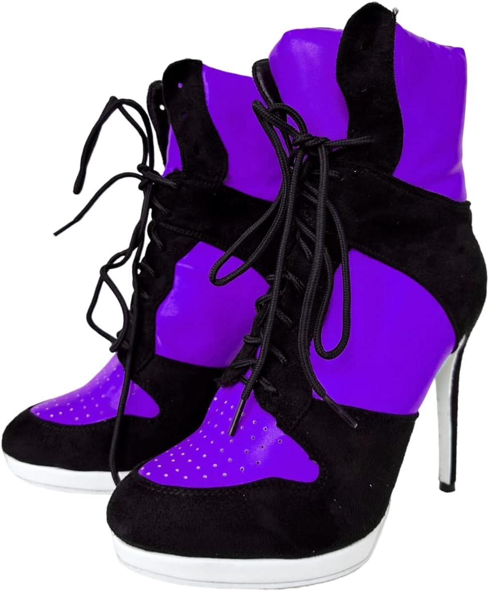 Frankie Hsu Stiletto Sport Basketball High Heeled Ankle Boots, Black Suede Classic White Sneaker Bootie, Big Size Fashion Designer Shoes For Women Men