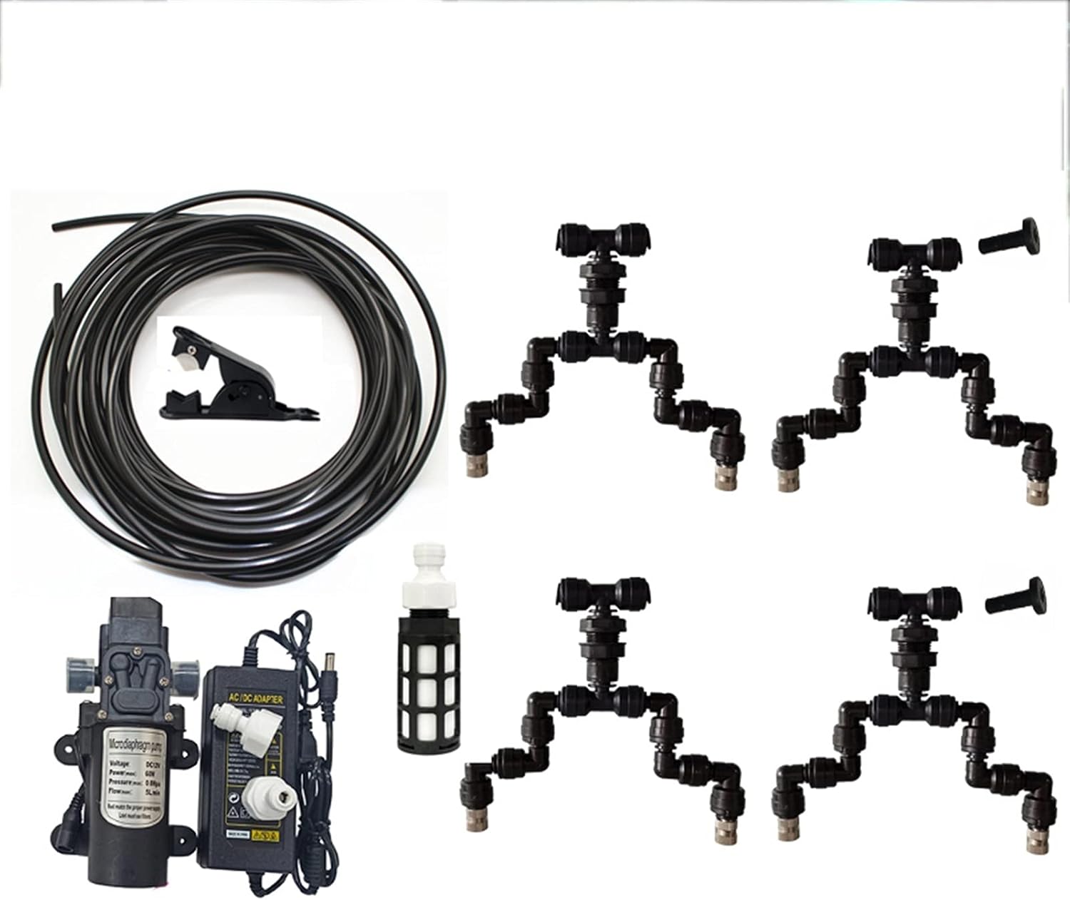 屋外ミスト冷却システムキット 12vポンプ付き32.8フィートミストシステム、庭冷却システム パティオ、庭、芝生、家庭用灌漑用DIY