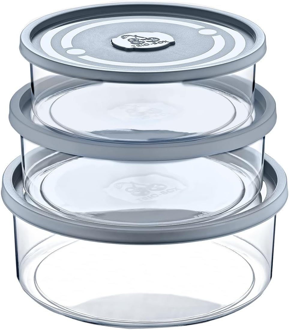 Best House | Food Storage Box Container with Lids | Round | Set Of 3 Pcs | 750 ml + 1000 ml + 1500 ml | Transparent | BPA Free | Multi Storage Containers Microwave, Freezer & Dishwasher Safe