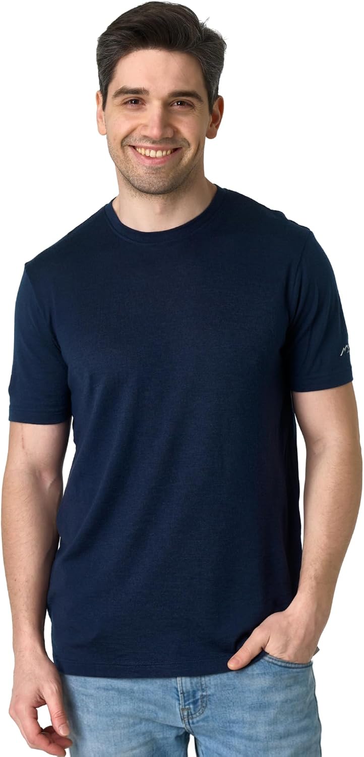 Merino Wool T-Shirt Mens - Short Sleeve Merino Wool Shirts for Men Sport Lightweight Thermal Base Layer Hiking Tshirt