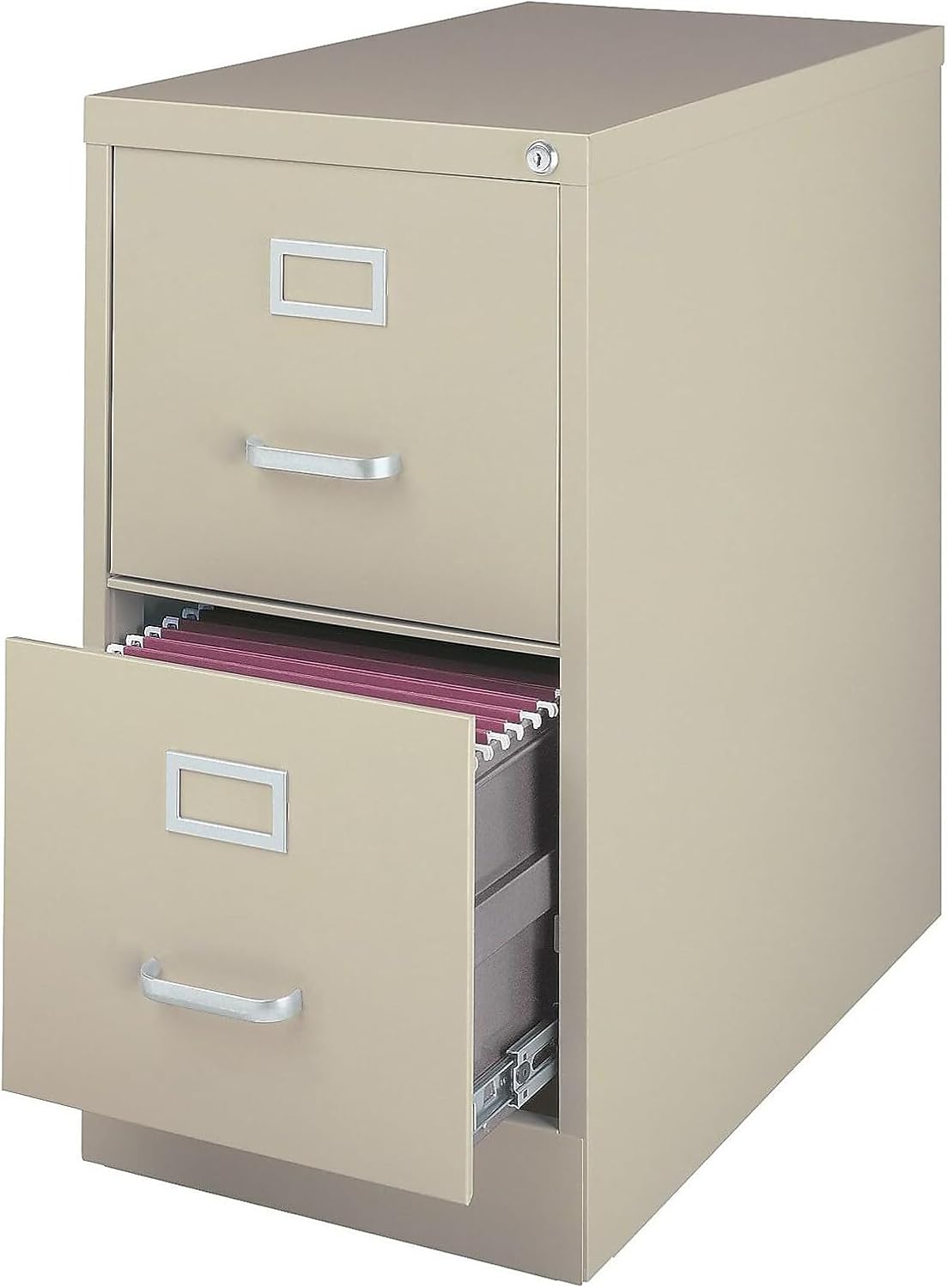 STAPLES 2-Drawer Vertical File Cabinet, Letter Size Documents, Lockable, 26.5" D x 15" W x 28.39" H, Putty/Beige