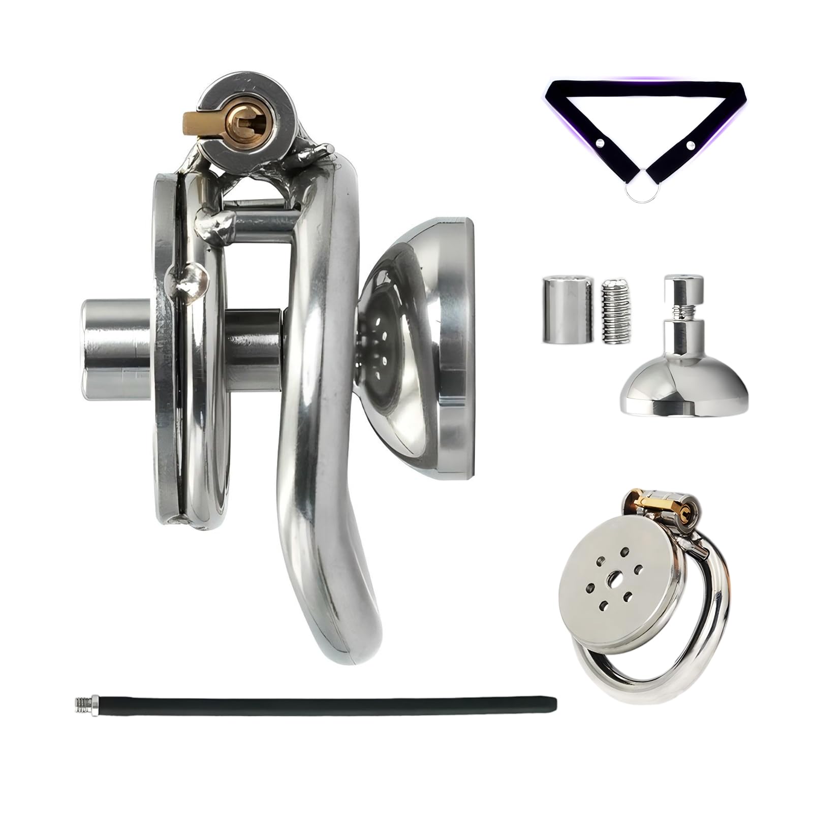 Cages de Chasteté du Pénis Inversé Cage Chastetée avec Cuvette Urinaire et Cathéter en Silicone Sex Toys Homme Chastity Cage en Métal avec Serrure et Ceinture pour Bondage le Pénis (C,50mm)