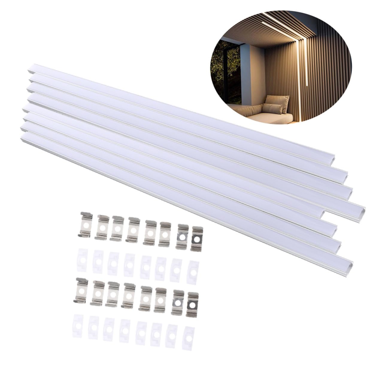ULTECHNOVO 8sets Led Strip Diffuser Channel Kit u Shape Aluminum Housing for Easy Installation Led Light Strip for Home Office Commercial Use