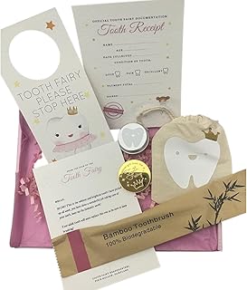 Tooth Fairy Set including Tooth pouch bag, coin, receipts, letter from the tooth fairy, door hanger