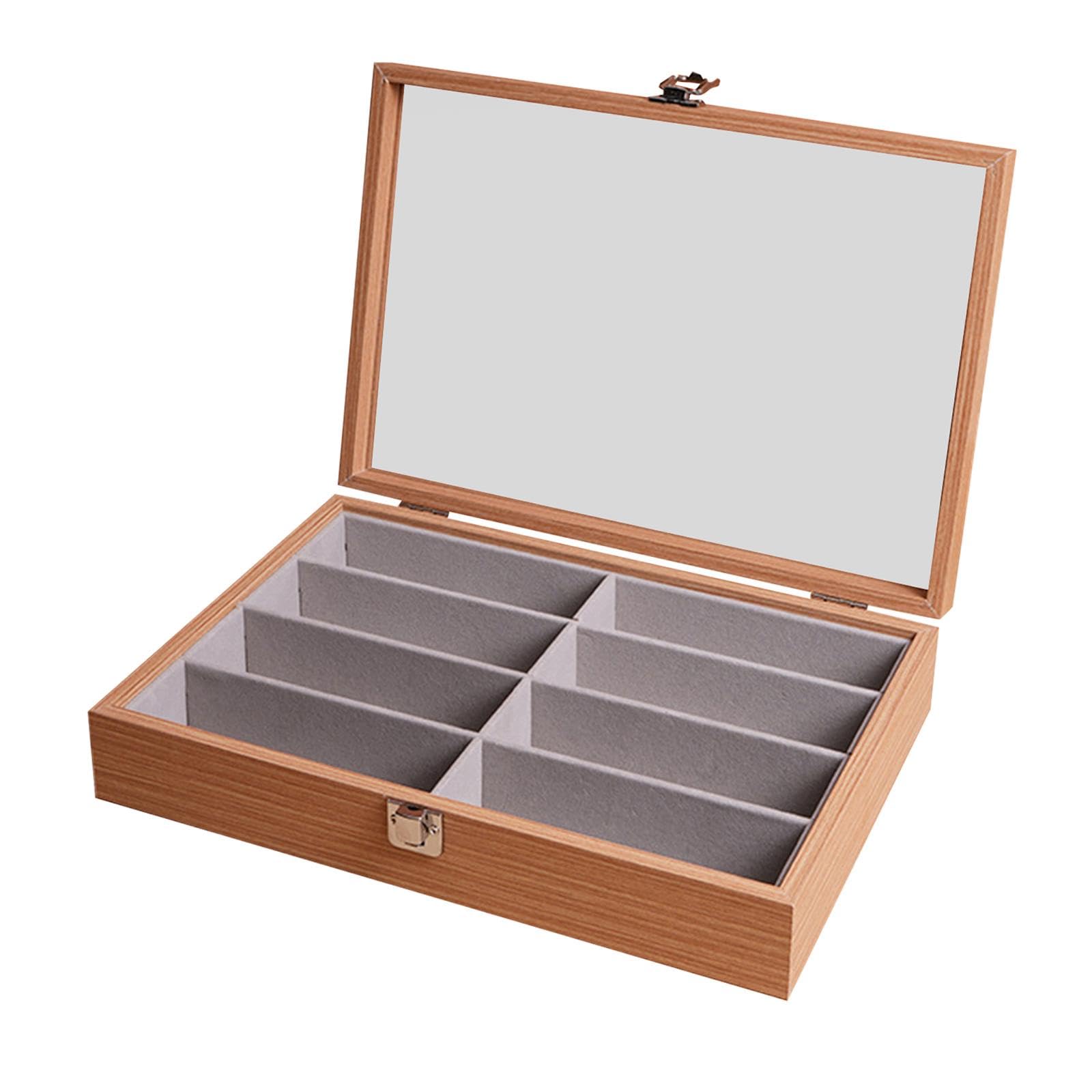 FABLOFT Glasses Display Case 8 Slot Jewelry Holder Container Eyeglasses Storage Case with Lid Rosewood-image-34