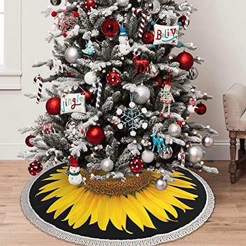 Christmas Tree Skirt Yellow Sunflower Tree Skirt with Tassel , 36inch Double Layers Xmas Tree Skirt for Christmas Decorations, Rustic Decorations Farmhouse New Year House Decoration Supplies