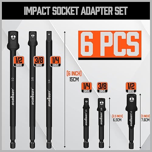 Miniatura 3 de HORUSDY Juego de adaptadores de 6 piezas de enchufes de impacto, vástago hexagonal de 3 pulgadas y 6 pulgadas de 1/4 pulgadas 3/8 pulgadas 1/2