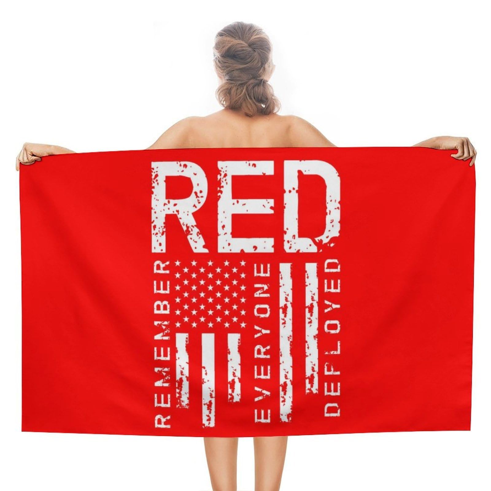 Nclqvjxzkhw Women's Style Remember Everyone Deployed Military R.e.d Beach Towel For Adults Lightweight Bath Towels Swim Travel Gym Sports 130×80Cm