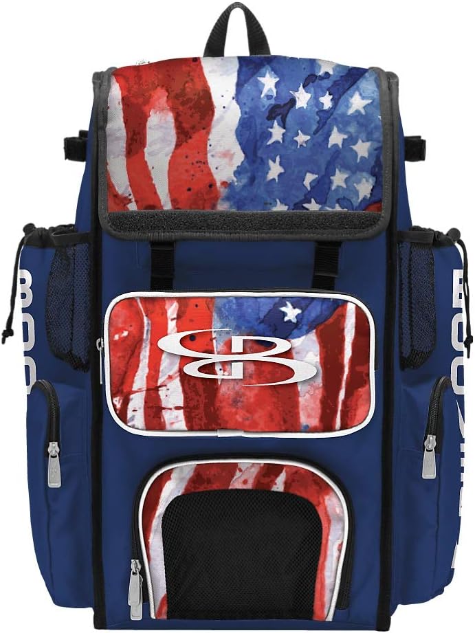 Boombah Superpack Bat Bag - Backpack Version (no wheels) - Holds 4 Bats - USA Watercolor Royal Blue/White/Red
