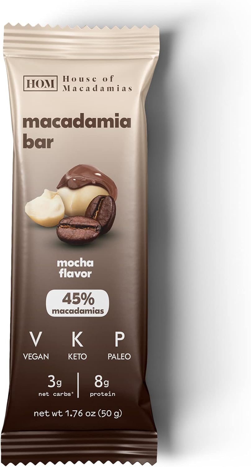 House of Macadamias Macadamia Bars 12Pack, Mocha Flavour, Vegan and