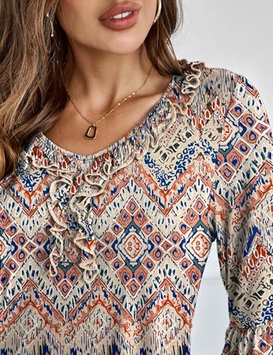 Women's 3/4 Bell Sleeve Ruffle V Neck Tops Casual Summer Knit Shirts2