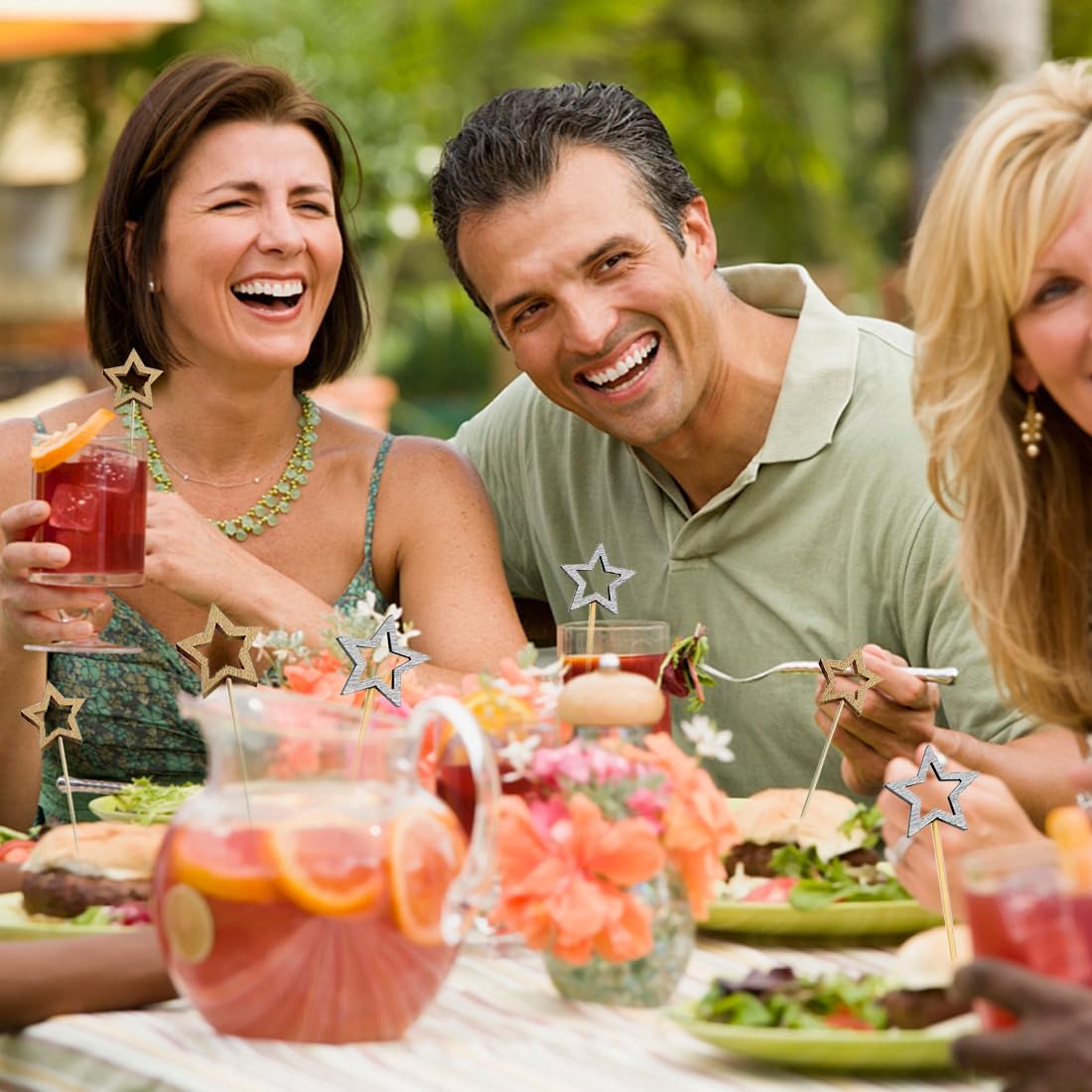 100 Pezzi Stuzzicadenti Decorativi, Stecchini per Aperitivo, Stuzzicadenti da Cocktail Stella Oro Argento, Bastoncini da Cocktail di Natale, Decorazioni per Cibi e Bevande per Feste di Compleanno