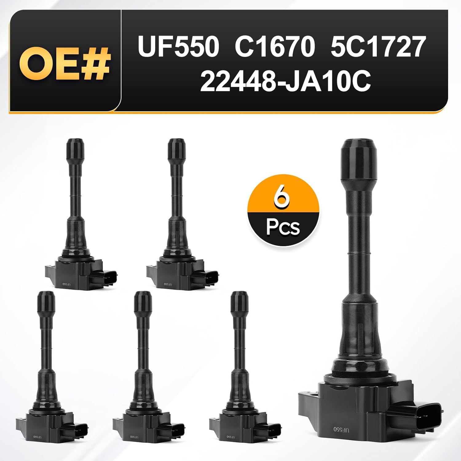 UF550 Ignition Coil Pack Compatible with Nissan Altima Maxima Murano Pathfinder Quest 350Z/Infiniti EX35 FX35 G25 G35 JX35 M35 M35h Q50 Q70 QX60 3.5L V6 Replaces#C1670 22448-JA10C 5C1727 (set of 6)