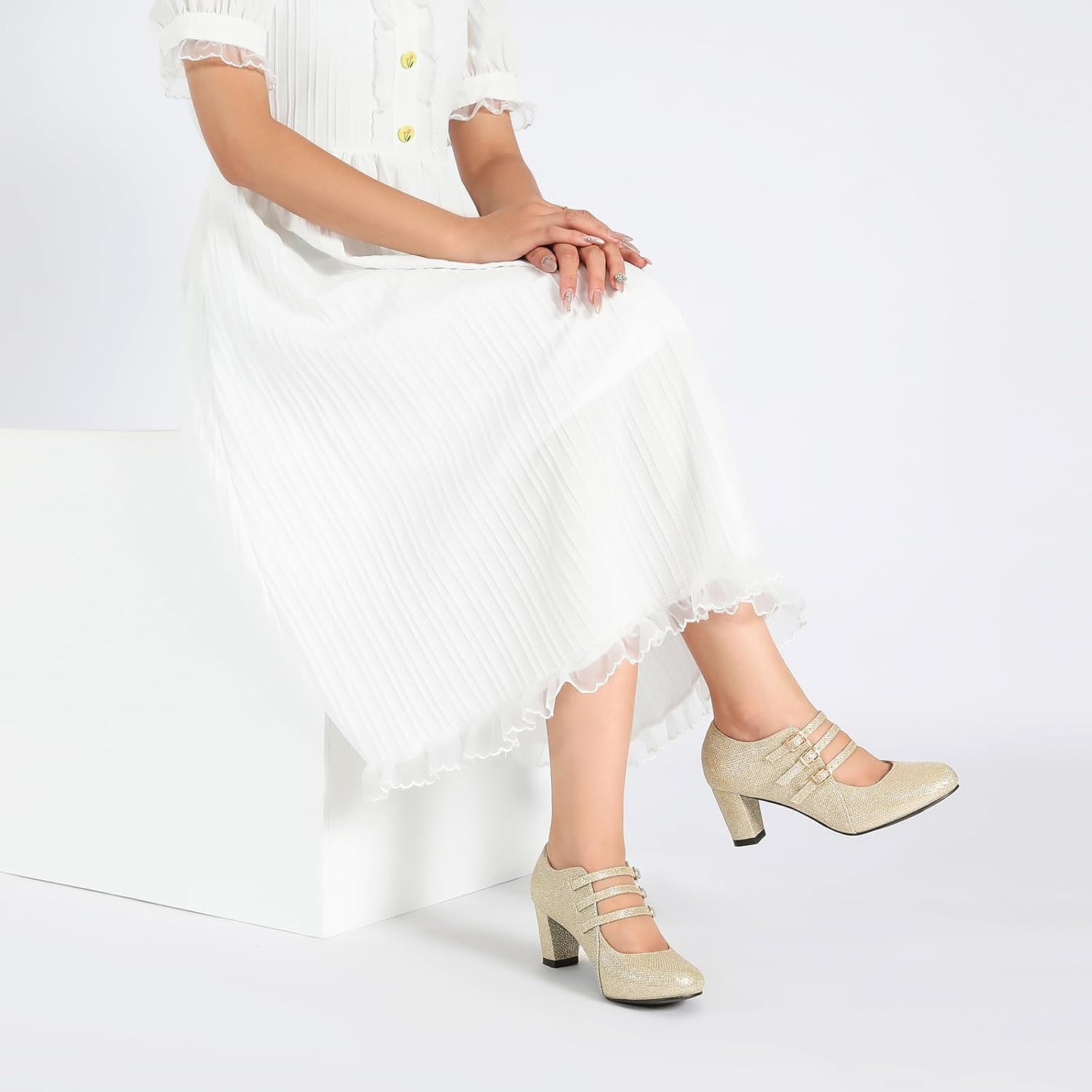 Women's Mary Jane Pumps Low Block Chunky Heels Closed Round Toe Dress Wedding Office Work Dress Shoes