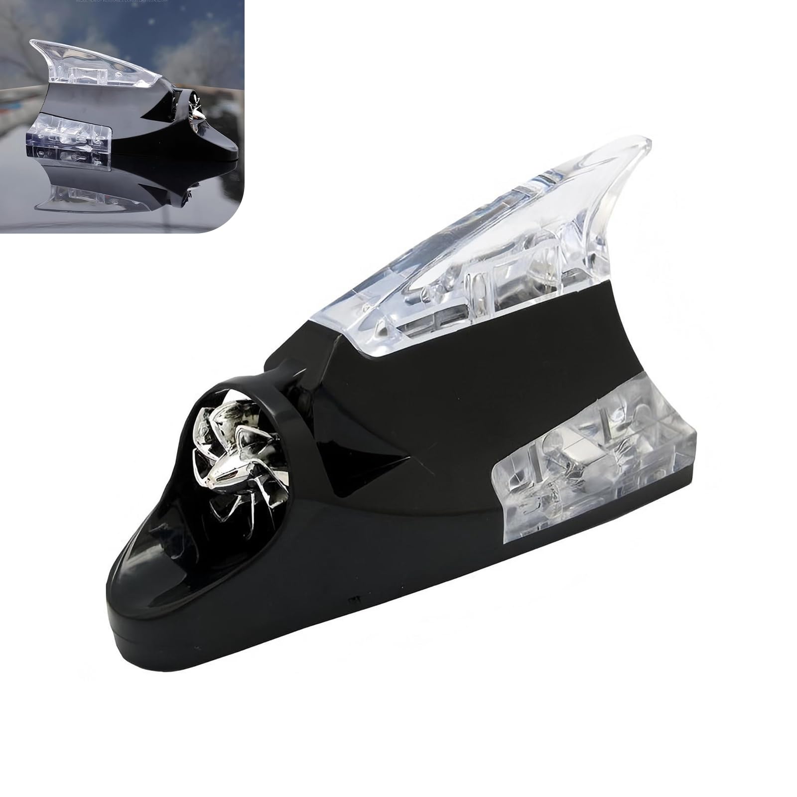 1 PC Car Roof Wind Power LED Light Ornament, Self-Adhesive Shark Fin LED Warning Tail Light, Auto Roof Antenna Wind Light Decoration, Universal Warning Flash Lamp for Most Cars (Black)