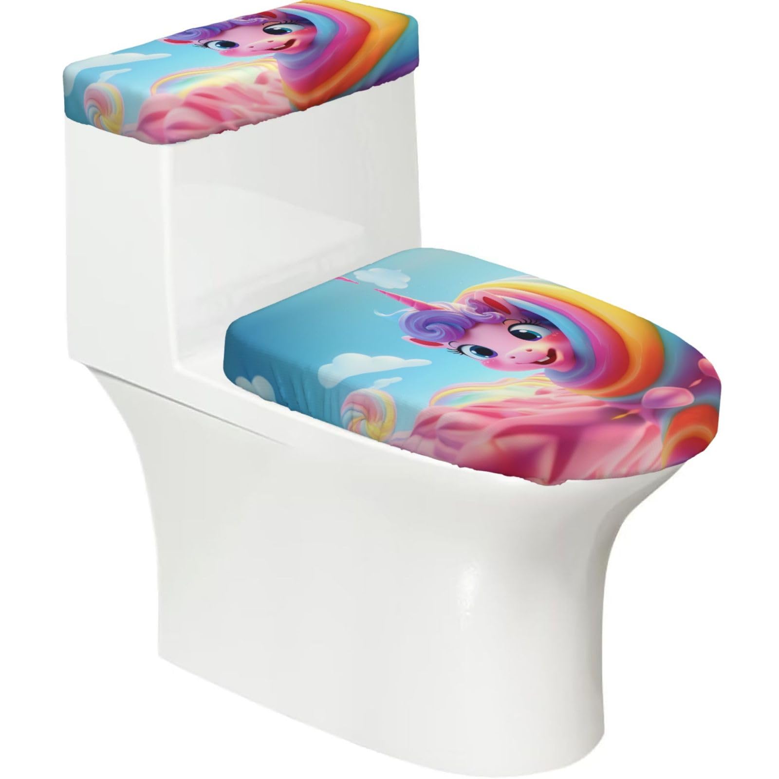 Mrowyc Black Cute Unicorn Printed Toilet Seat Set - Set Of 2 - Universal Toilet Seat Cover - Housewarming Birthday Christmas Gift