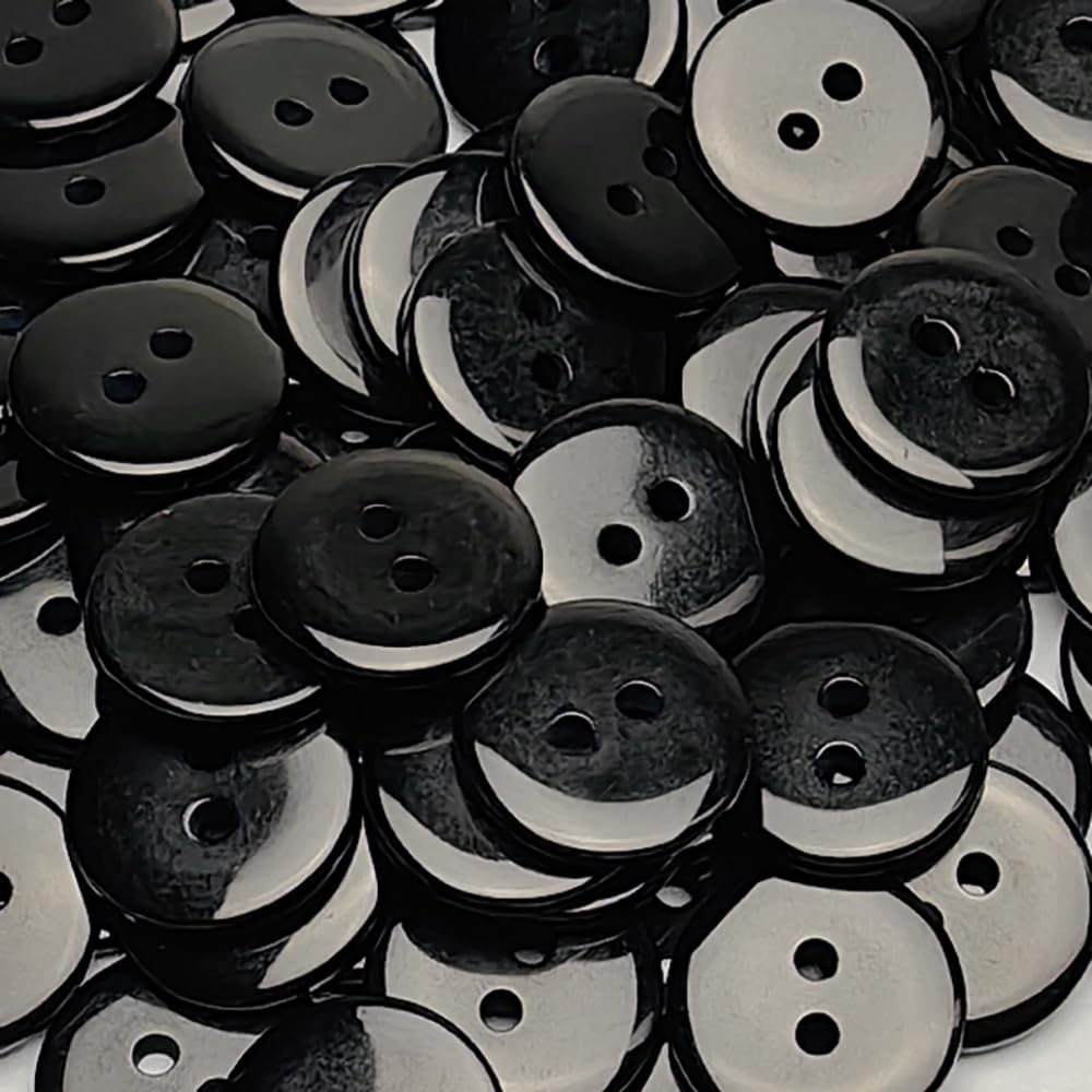 Libiline 100pcs 5/8"(15mm) Black Resin Button Solid Color 2Holes Craft Clothes Sewing Cards Making Sweater Shirt (Black, 5/8"(15mm))