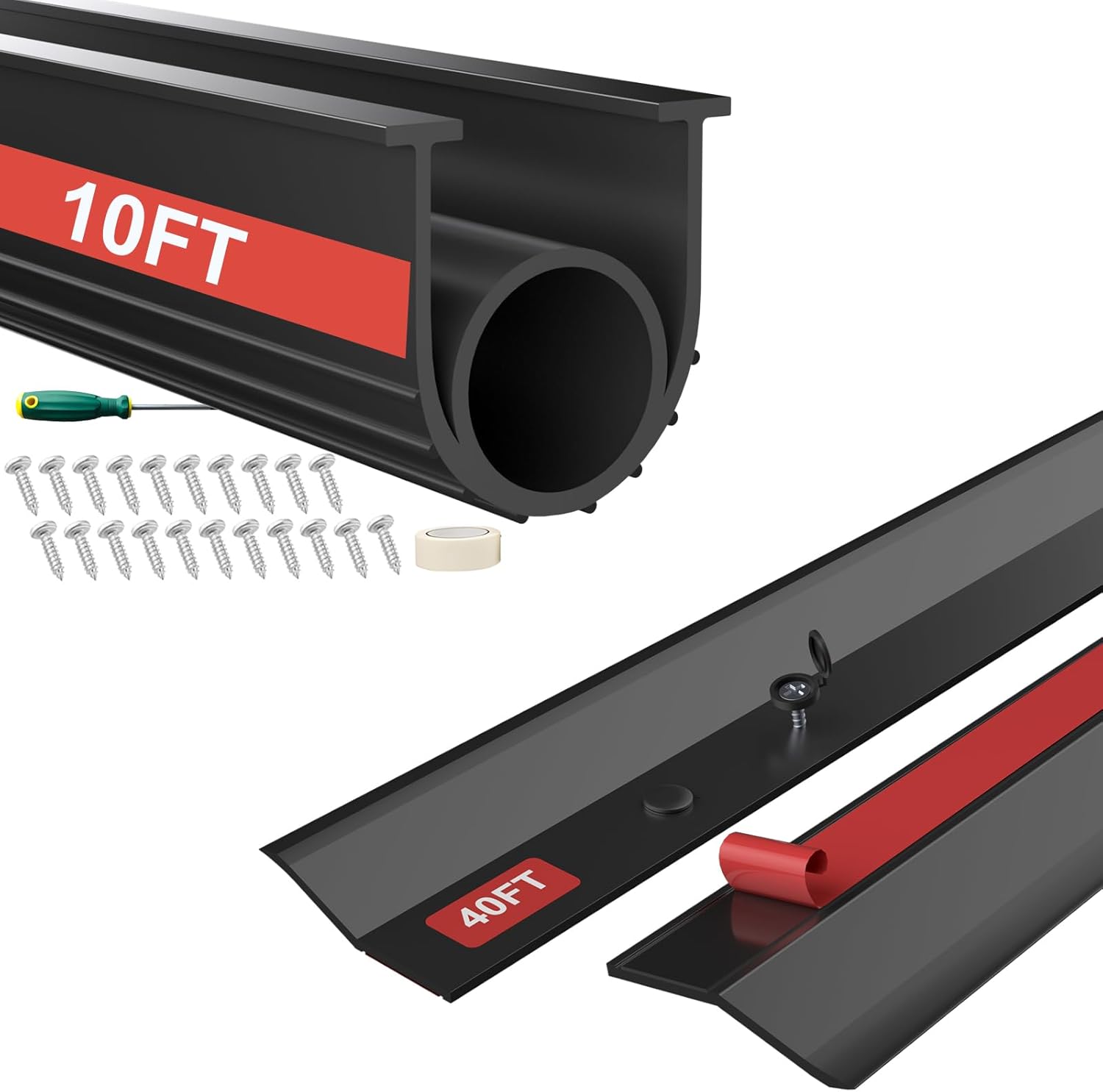 Jobon 10FT & 40FT Garage Door Seal Kit - Bottom, Top and Sides Weather Stripping Replacement to Block Rodents Drafts Rain Dust | Easy DIY Installation for Home & Commercial