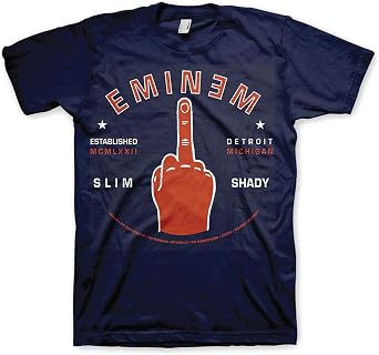 Eminem Mens T Shirt Blue Detroit Finger Slim Shady Logo Official