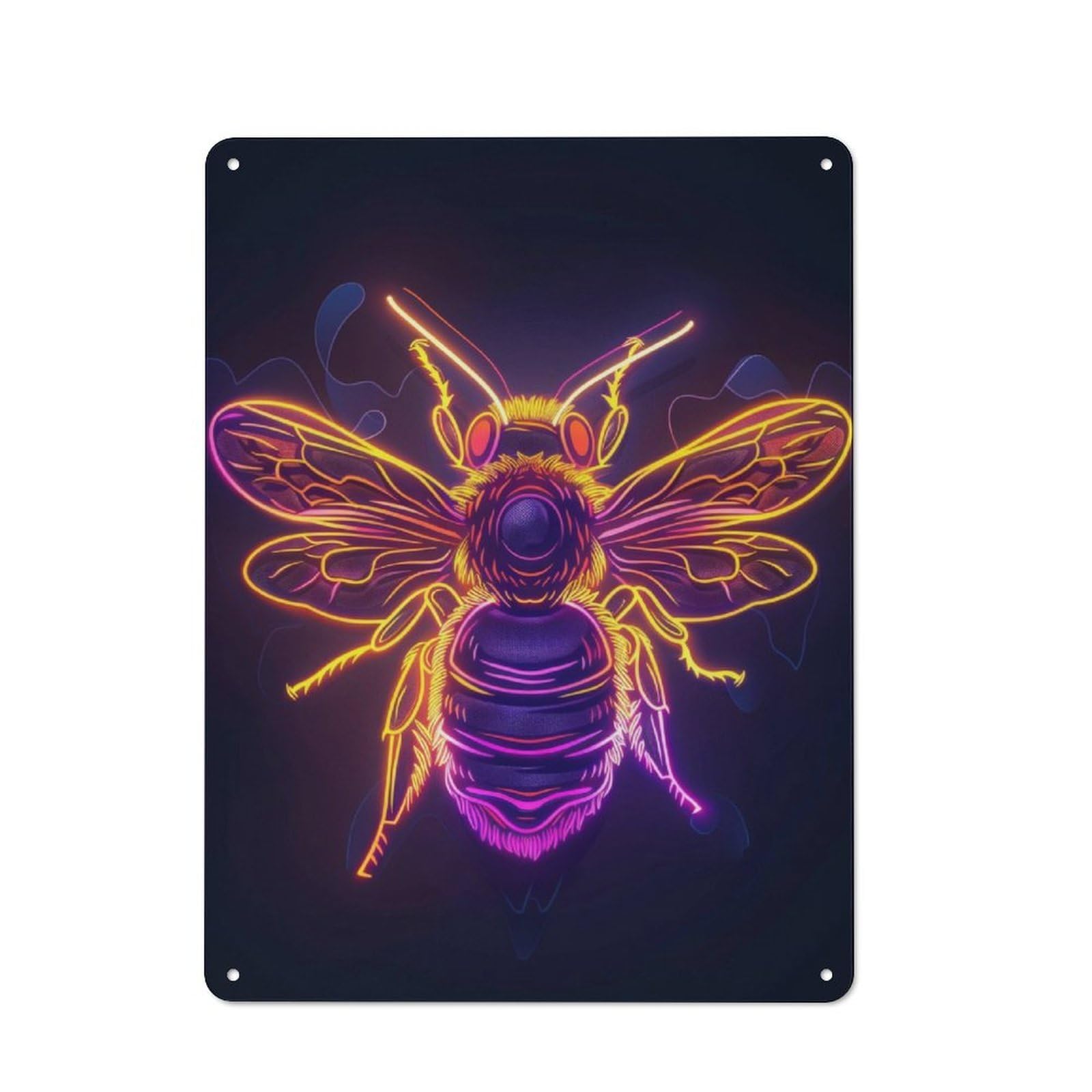 Tin Wall Sign with Bee Insect Neon Design 40x30cm, Classic Bistro Wall Plaque for Bakery, Diner, Cafe Or Family Room