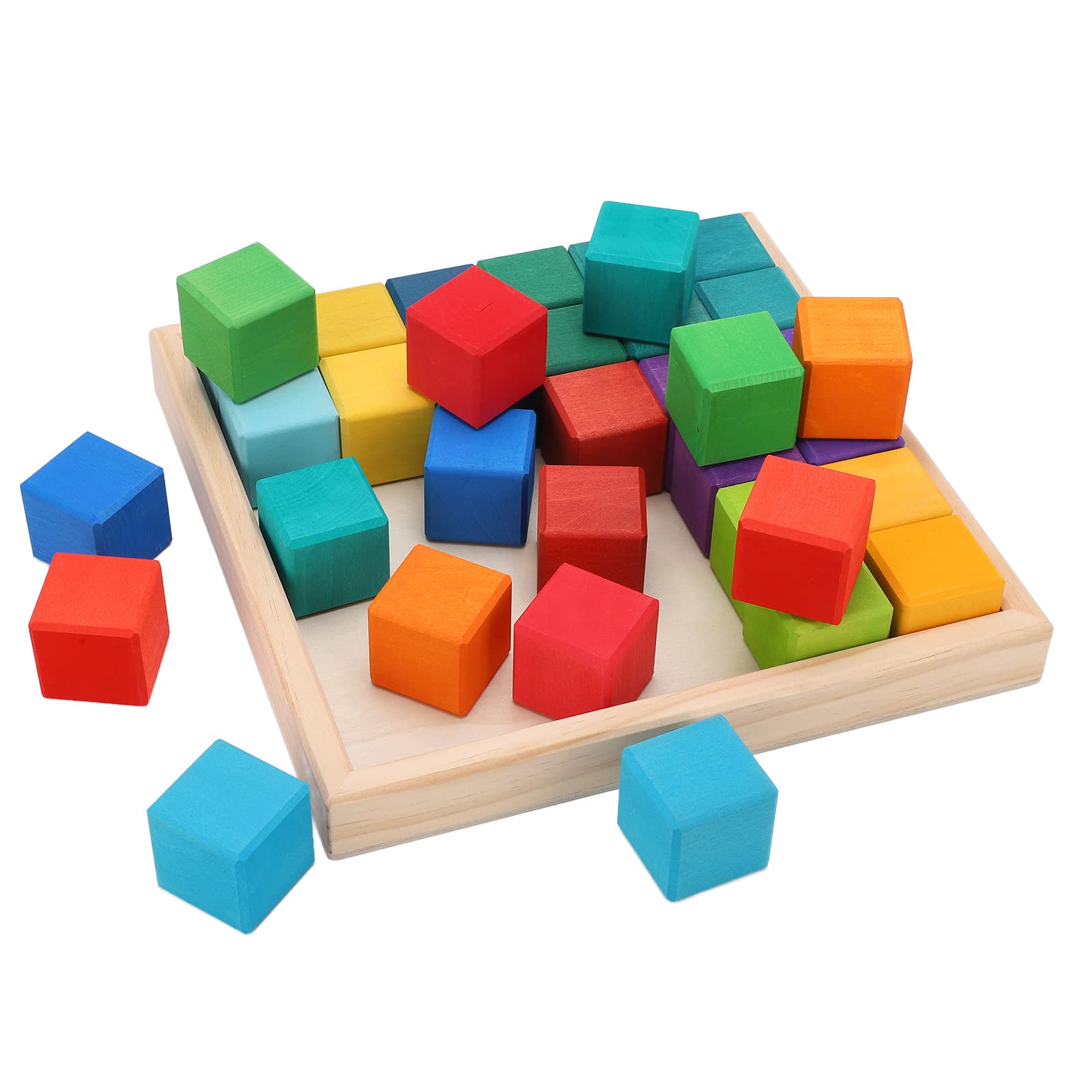 Cubi Colorati Impilabili in Legno da 36 Pezzi con Struttura Dura, Blocchi Colorati per Bambini, Bordi Smussati, Set di Giocattoli in Legno