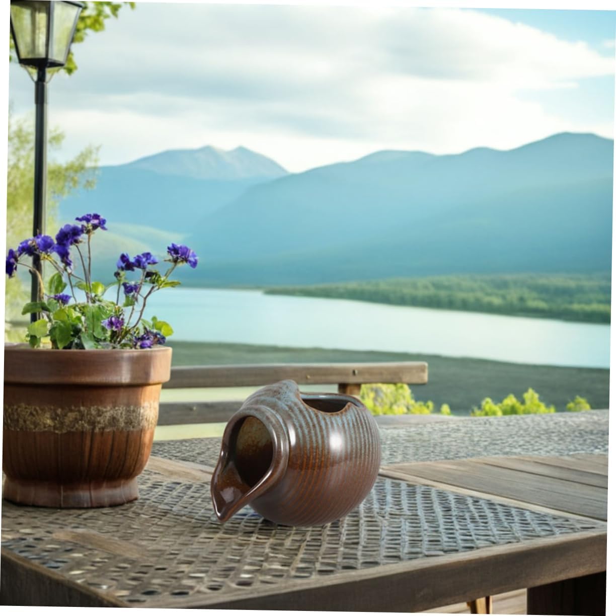 Ceramic Water Fountain Pot for Indoor Outdoor Use Water Feature for Gardens and Fish Tanks Promotes Natural Microecosystem for Hydroponic Planting and Decorative