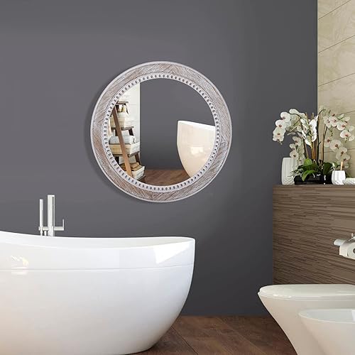Miniatura 7 de Espejos redondos de madera de 24 pulgadas espejos redondos de baño de granja espejos de pared decorativos rústicos para dormitorio sala de estar o