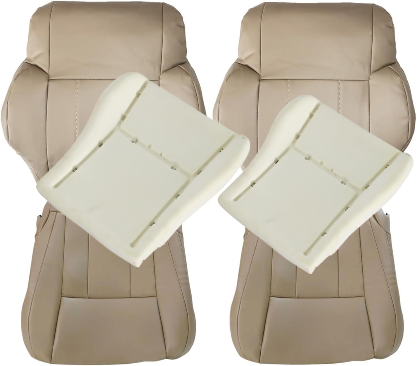 SecosAutoparts Front Oak Tan Leather Driver & Passenger Side Bottom Seat Cover & Top Lean Back & Foam Cushion Compatible with Toyota 4Runner Base Limited SR5 1996 1997 1998 2000 2001 2002