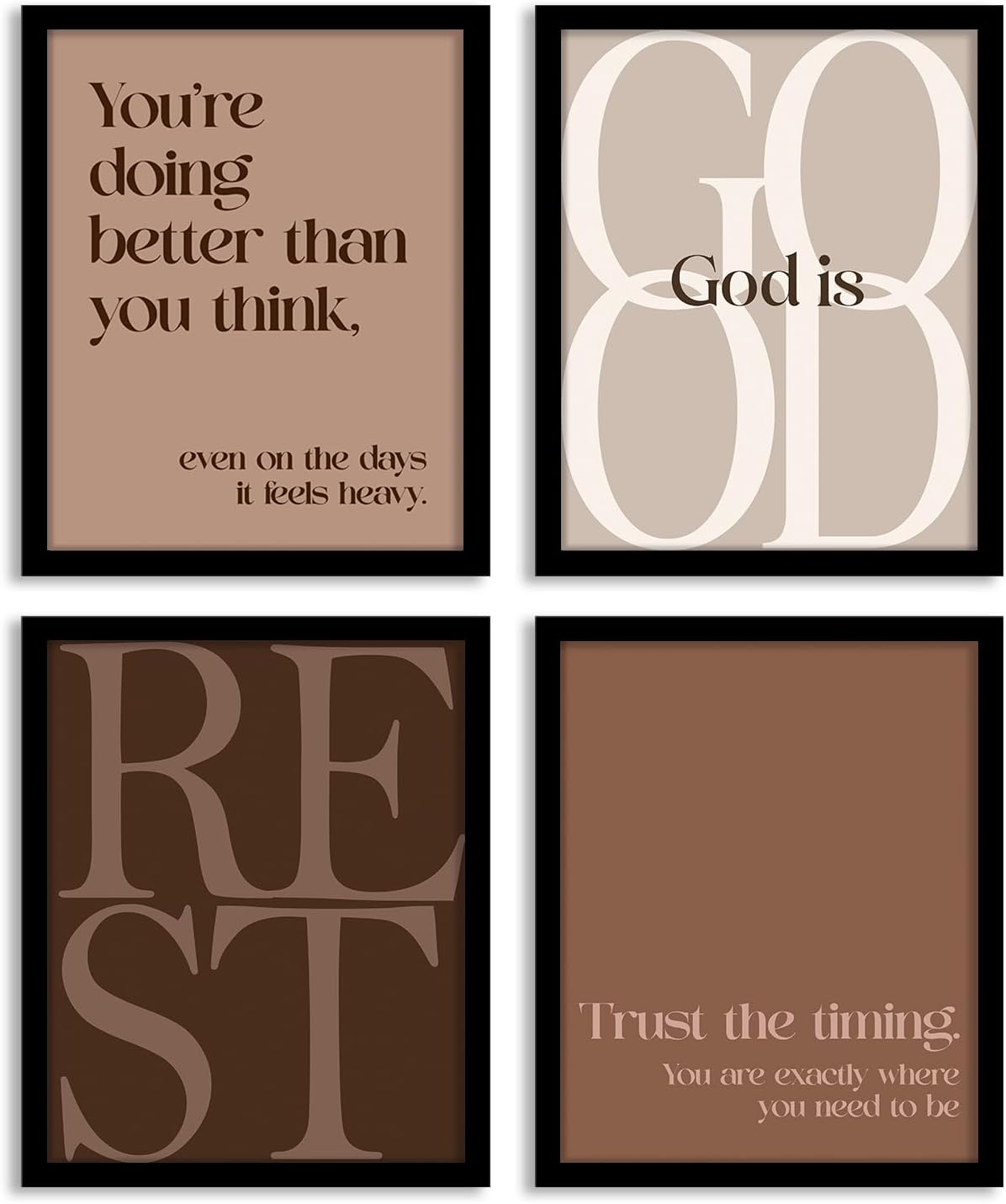 WEFKODO Bible Verse Christian Wall Decor, Brown Minimalist Affirmation Wall Art for Home Office Bedroom Bathroom Teen Girls Room Dorm, Bible Verse Poster Set of 4, 8x10 Inch Unframed