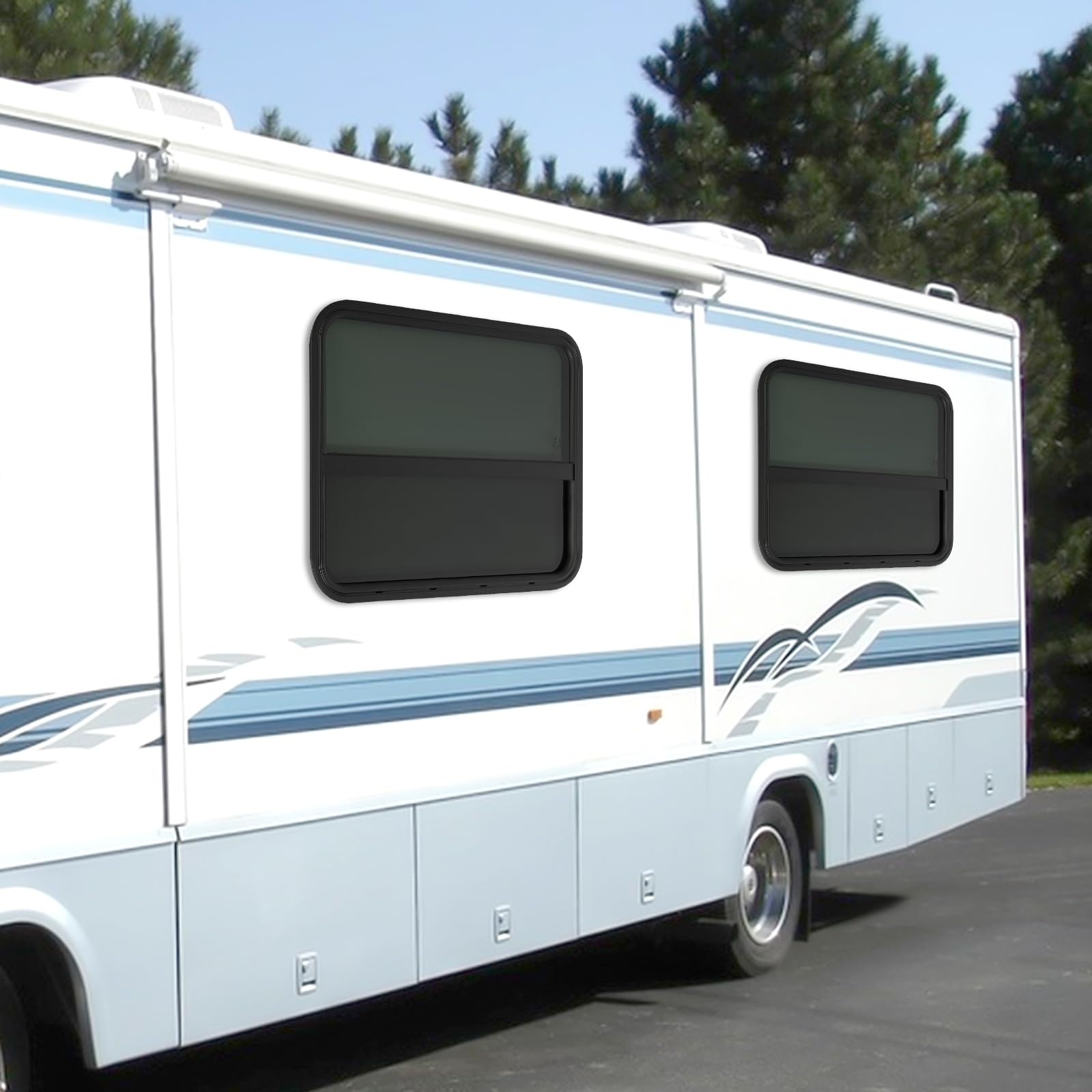 2 piezas de repuesto para ventanas de caravana | Ventana corredera vertical | Ventana de caravana | Ventanas de autocaravana con anillos de moldura rectangulares, protección solar y protección contra