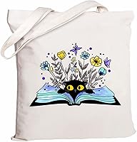 Vista 16 de Andeiltech - Bolsa de lona para mujer, con diseño de gato bonito y estética, bolsas reutilizables para compras y comestibles, con bolsillo