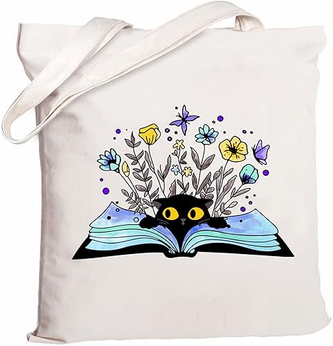 Miniatura 16 de Andeiltech - Bolsa de lona para mujer, con diseño de gato bonito y estética, bolsas reutilizables para compras y comestibles, con bolsillo