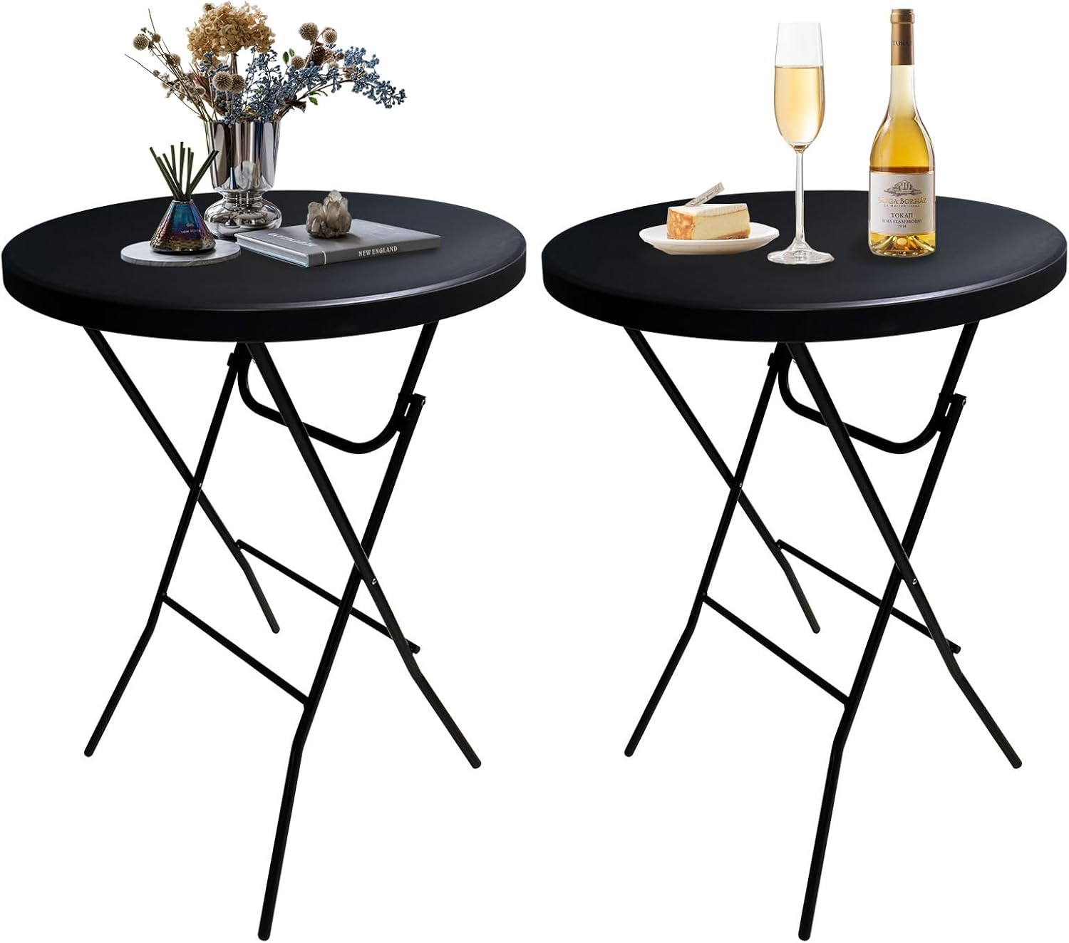 GUAGUA 32" Round Plastic Folding High Top Cocktail Table Portable Folding Bar Table with Removable Gray Legs, Indoor Outdoor for Parties, Speech, Dining (Black Set)