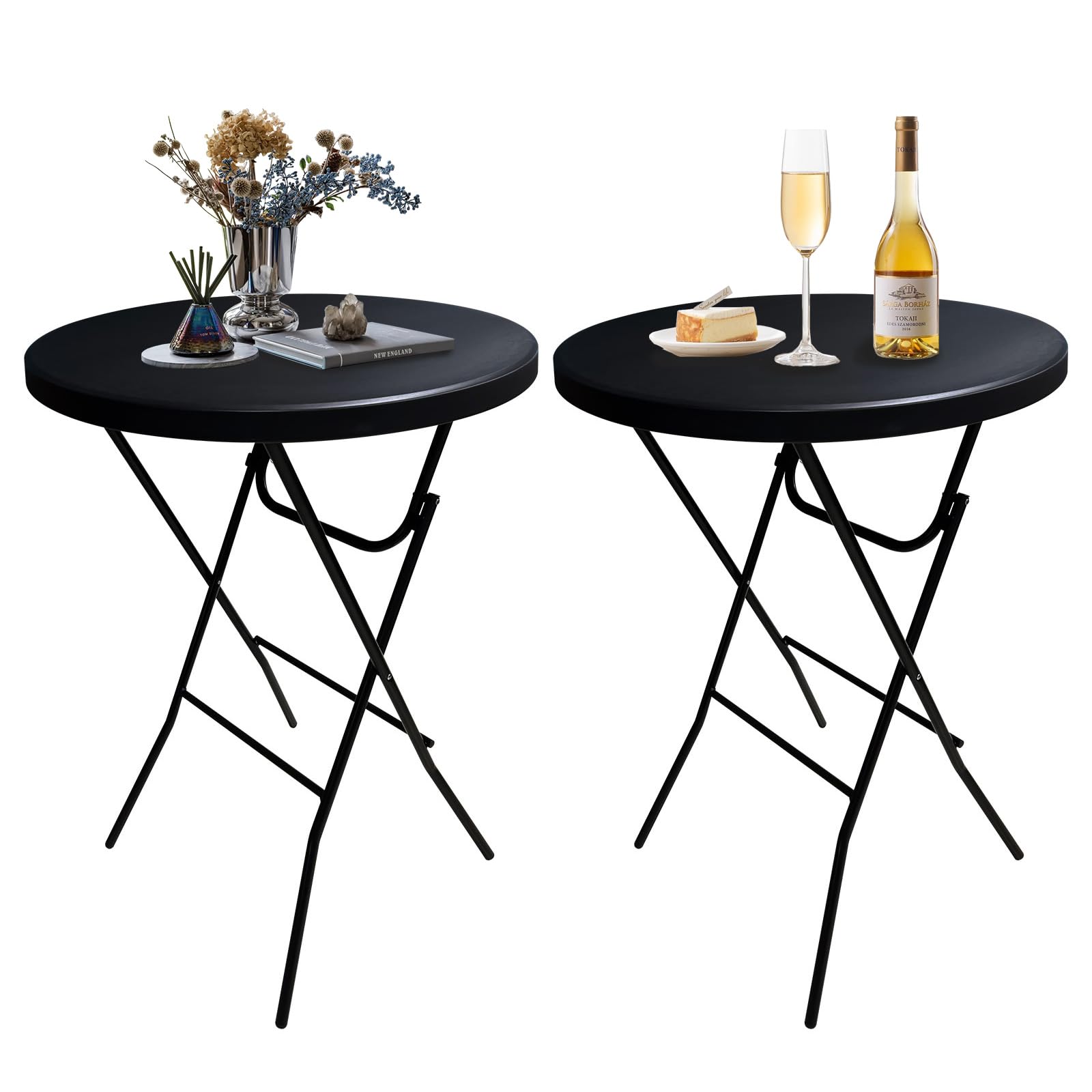 Photo 1 of GUAGUA 32" Round Plastic Folding High Top Table - Versatile Bar, Cocktail & Portable Pub Table for Parties, Bistro & Events(Black Set)