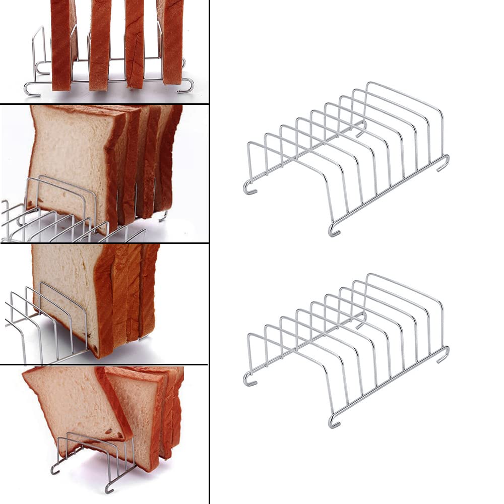 Porta Toast In Acciaio Inox - 2 Pezzi Con 8 Scomparti - Griglia Per Pane Tostato - Per Tostapane, Friggitrice Ad Aria - Foto 3