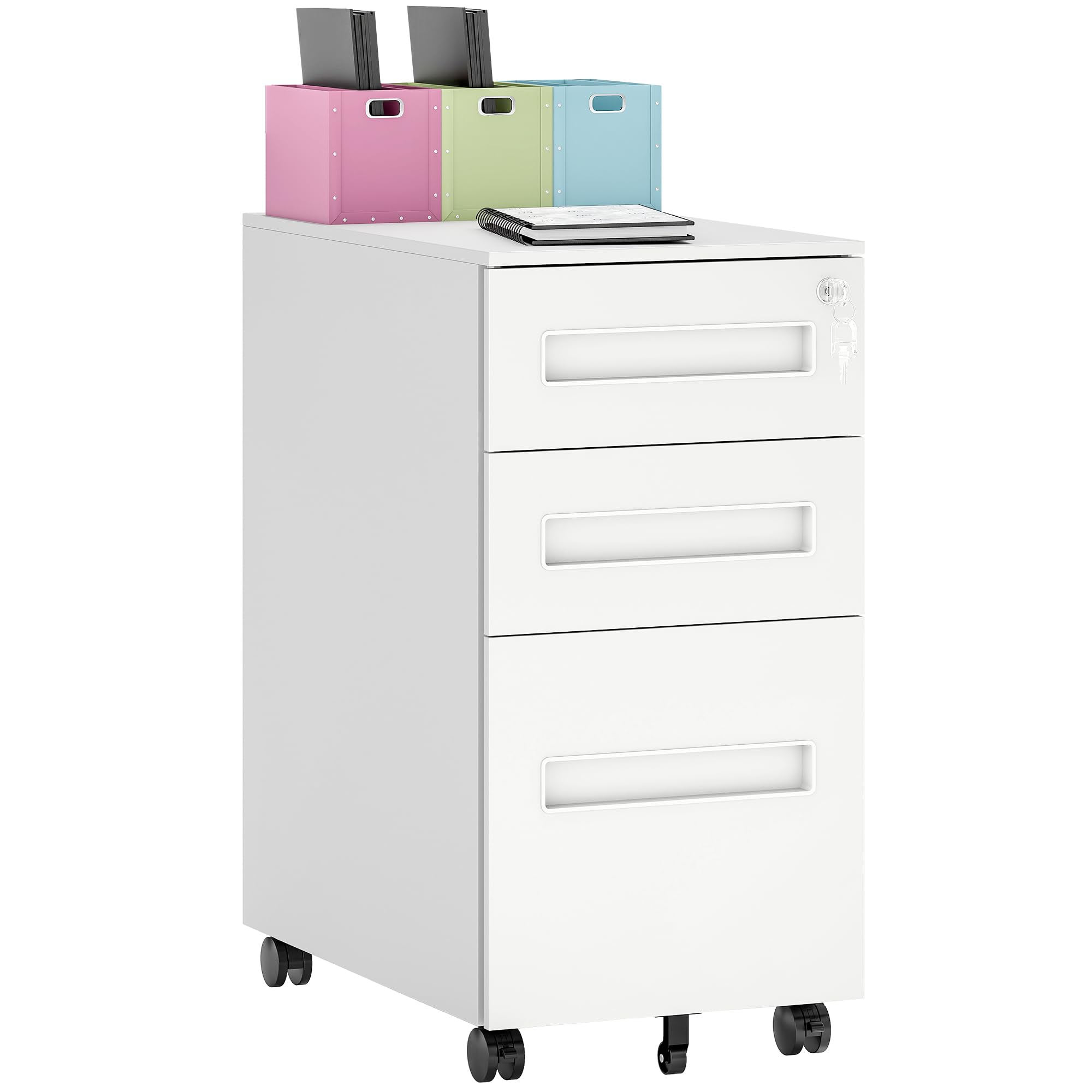 Vinsetto Lockable Mobile Filing Cabinet W/ 3 Drawers 30 X 43.5 X 60 Cm White