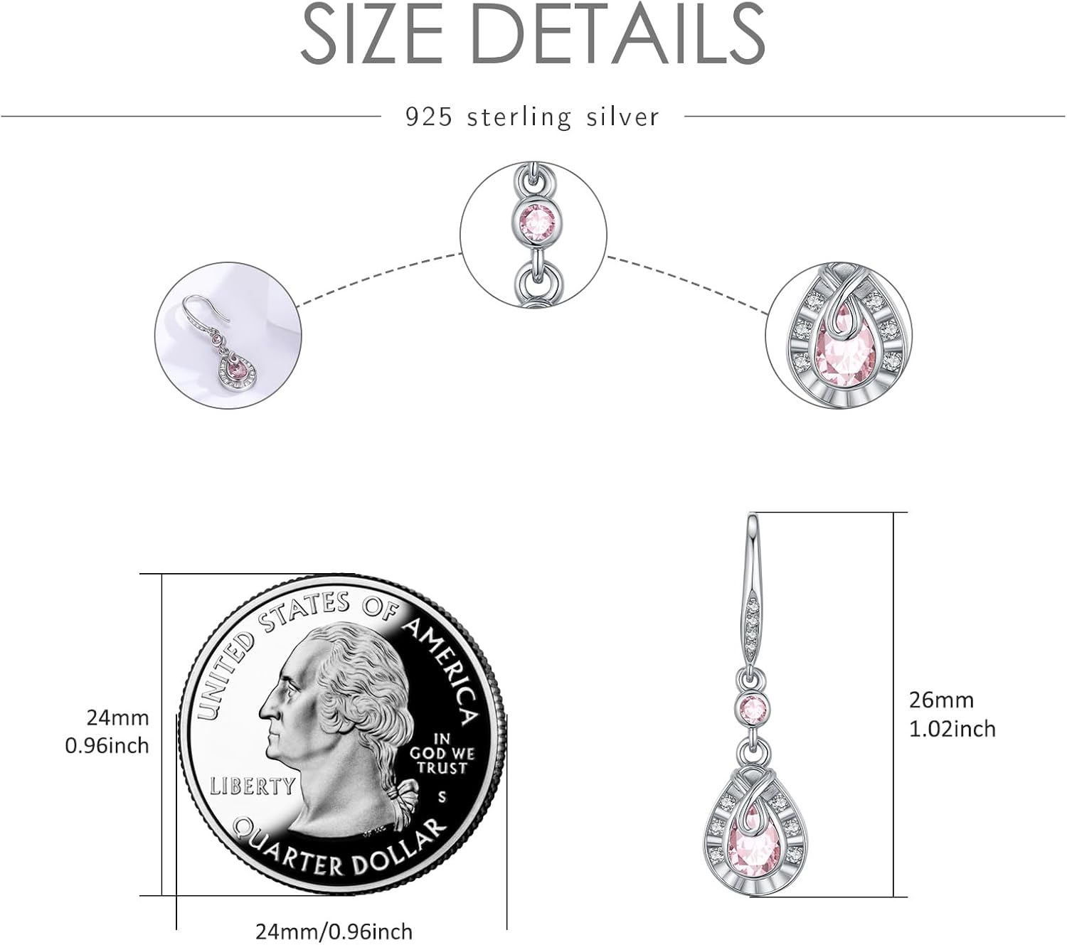 Birthstone Teardrop Earrings 925 Sterling Silver Hypoallergenic Cz Dangle Earrings Birthstone Jewelry Gifts for Women - Image 3