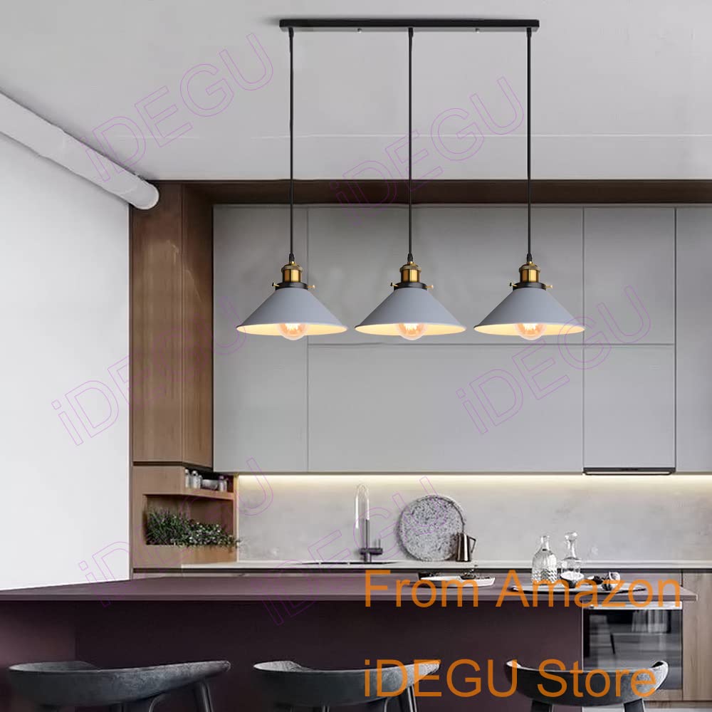 iDEGU 3 Luci Lampada a Sospensione Retrò, Vintage Lampadario a Sospensione in Stile Edison Attacco E27 Plafoniera Moderna Lampade da Soffitto per Cucina Caffè Bar Sala da Pranzo, 22cm, Grigio