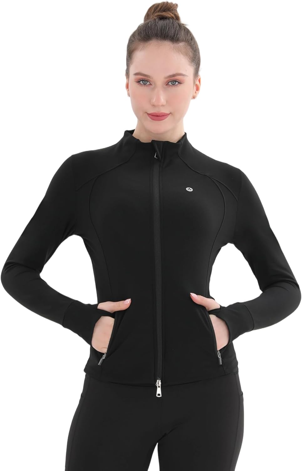 Pobodo Women's Lightweight Full Zip Workout Jacket - Slim Fit Running Yoga Sports Jacket with Thumb Holes & Pockets for Gym