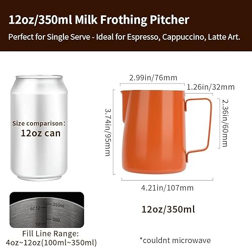 Miniatura 49 de watchget Jarra de espuma de leche de 11.8 fl oz/20.3 fl oz/30.4 fl oz/50.7 fl oz (12 oz/20 oz/32 oz/52 onzas) - Jarra de vapor de café
