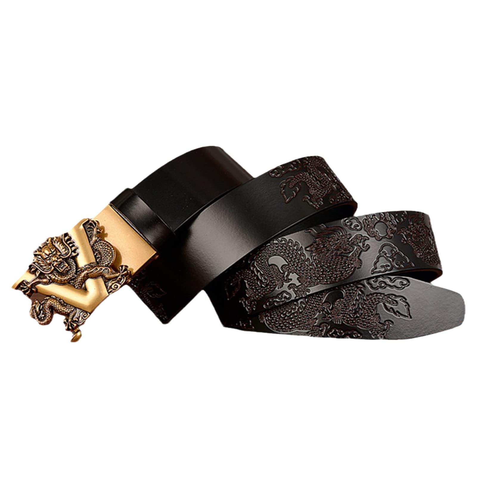 Cinturón De Trinquete Cuero Genuino For Hombre, Elegante Hebilla Metálica Con Dragón 3D, Automático Y Deslizante, 35 Mm Ancho, For Trajes Vestir Vaqueros Informales