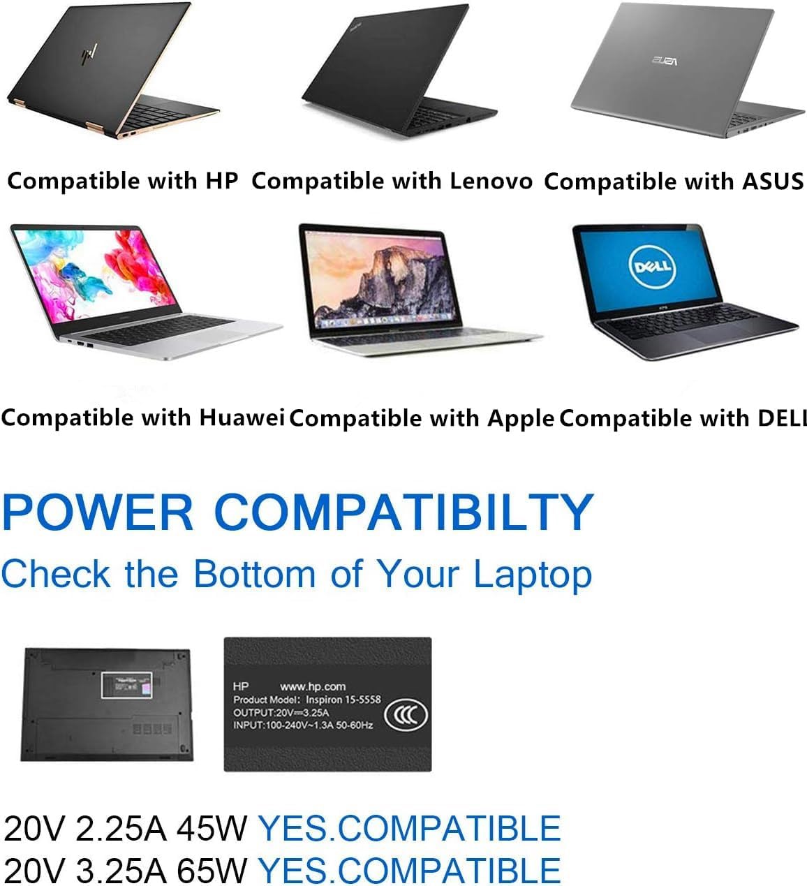 65W USB-C Laptop Charger Compatible with HP EliteBook 830 835 840 845 860 865 640 650 655 1040 ProBook 440 445 450 455 460 465 Series G8 G9 G10 G11 Type C Fast Charging AC Adapter Power Cord