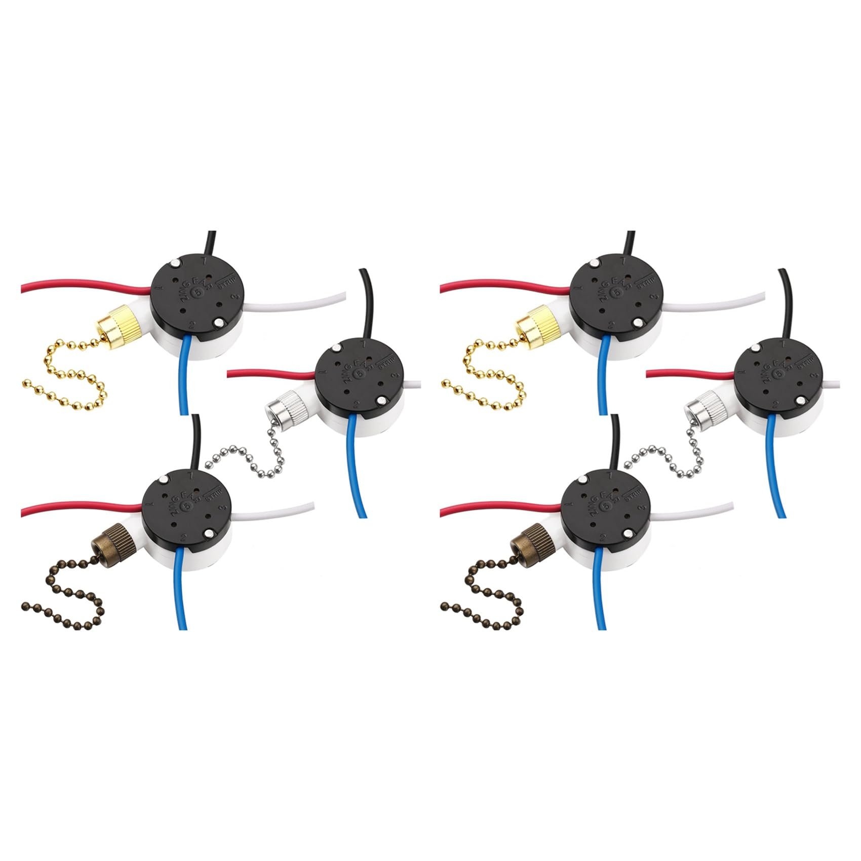 Interruptor de cadena Ze-208S de 4 cables y 3 velocidades para ventilador de techo 6 uds