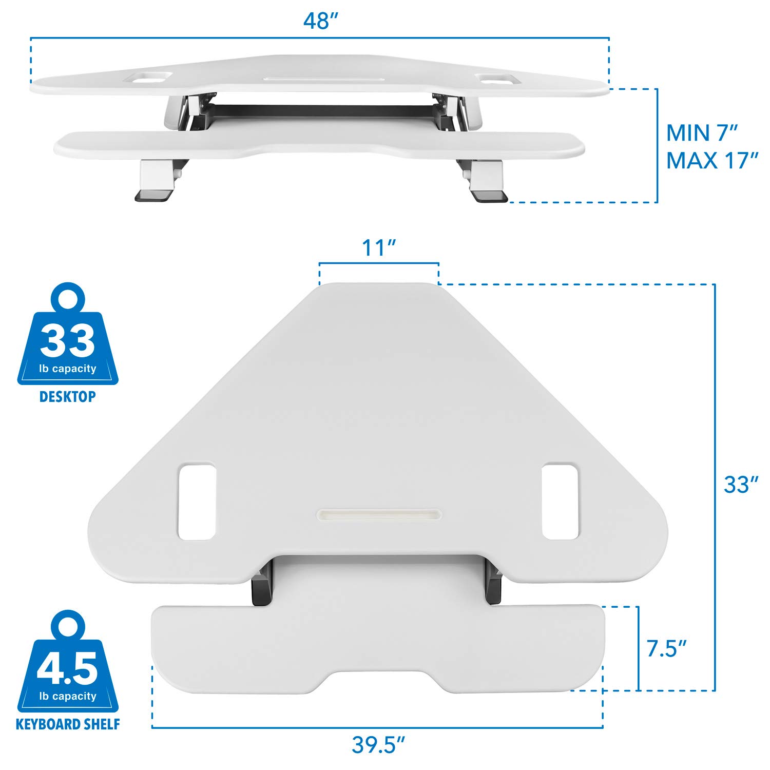 MountIt! White Corner Standing Desk Converter Height Adjustable 48