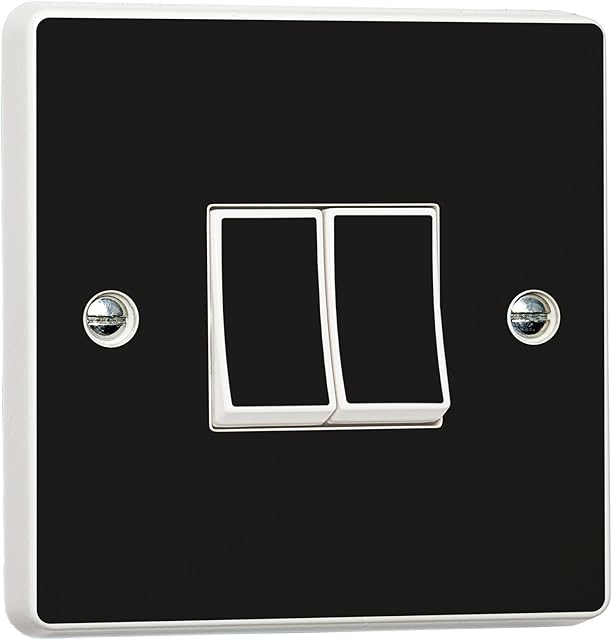 Pack of 2 Plain Gloss Black Home Decorative Accessories for Single/Double Light Switch Cover, Self-Adhesive Vinyl Skin Sticker by stika.co (Double Switch with Holes)